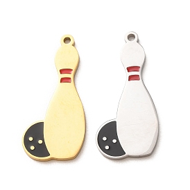304 Stainless Steel with Black Enamel Pendants, Bowling Charms