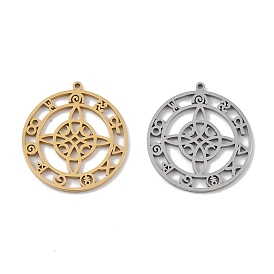 304 Stainless Steel Pendants, Laser Cut, Flat Round with Witch Knot Charm