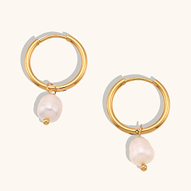Minimalist Freshwater Pearl Gold Earrings Stainless Steel 18K Plated Ear Hooks Jewelry