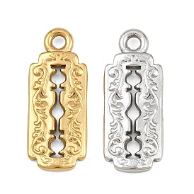 304 Stainless Steel Pendants, Rectangle with Floral Pattern Charms
