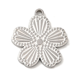304 Stainless Steel Pendants, Textured and Laser Cut, Flower Charm
