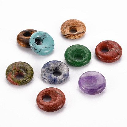 Mixed Gemstone Pendants, Donut/Pi Disc