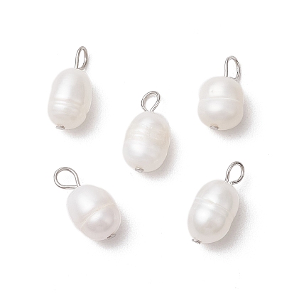 Натуральные культивированные пресноводные жемчужные рисовые подвески, с 304 петлями из нержавеющей стали, цветочный белый