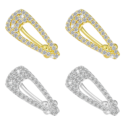 4 шт. 2 цветные латунные серьги-клипсы с микропаве из прозрачных кубических цирконий