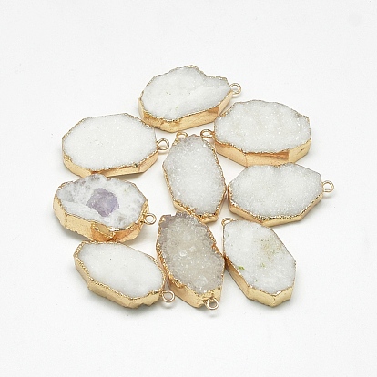 Natural Druzy Agate Pendants, with Golden Tone Iron Findings, Dyed, Octagon