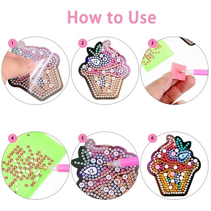 Cake Shape DIY 5D Diamond Painting Keychain, with Tray Plate, Drill Point Nails Tools, for Embroidery Arts Crafts