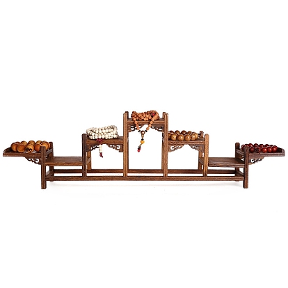 7-Slot Chinese Style Wood Bracelet Display Stands, Bracelet Jewelry Organizer Holder, Desktop Decoration