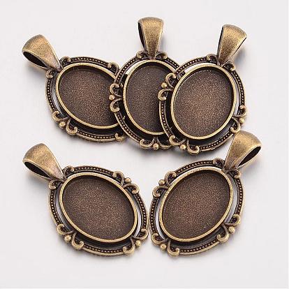 Tibetan Style Alloy Oval Pendant Cabochon Settings, Cadmium Free & Lead Free, Tray: 18x13mm, 34.5x21x2.5mm, Hole: 7x4mm, about 302pcs/1000g