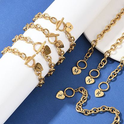Золотые 304 браслеты с подвесками из нержавеющей стали, ювелирные изделия из кабельной цепи для женщин, сердце с письмом, с Переключить застежками