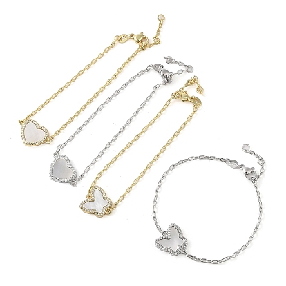 Латунные браслеты с микропаве из чистого кубического циркония, женские браслеты Shel в виде бабочки/сердечка