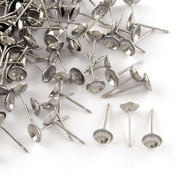 304 Stainless Steel Stud Earring Settings, 14x6mm, Pin: 12mm long, 0.8mm thick, fit for 6mm rhinestone