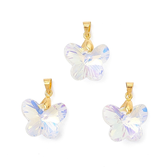 Цвет AB покрытием стеклянные подвески, бабочка, с латунными петлями, граненые