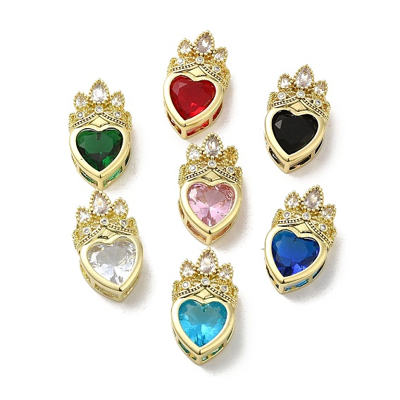 Rack Plating Brass Cubic Zirconia Pendants, with Glass, Long-Lasting Plated, Lead Free & Cadmium Free, Real 18K Gold Plated, Heart