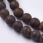 Natural Bronzite Bead Strands, Frosted, Round