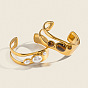 Natural Tiger Eye Imitation Pearl Oval 304 Stainless Steel Hollow Open Cuff Bangles for Women