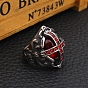 Garnet Rhinestone Cross Finger Ring, Stainless Steel Chunky Thick Ring for Easter