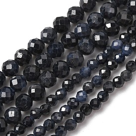Бусины из натурального черного сапфира, граненые, круглые