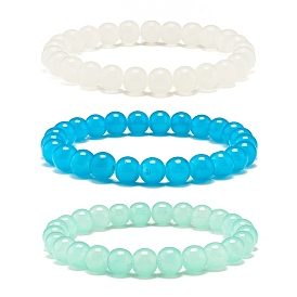 8mm Imitation Jade Glass Round Beads Stretch Bracelet for Girl Women