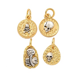 Long-Lasting Plated Brass Pendants, with Jump Rings, Real 18K Gold Plated & Antique Silver, Skull