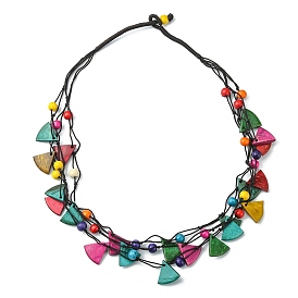 Dyed Natural Coconut Round & Fan Beaded Multi-strand Necklaces, Bohemian Jewelry for Women