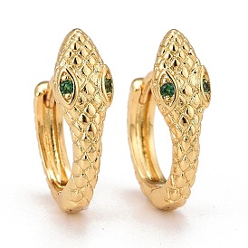 Серьги-кольца в виде змеи с зеленым кубическим цирконием, текстурированные массивные латунные серьги-кольца для женщин, без свинца, без кадмии и без никеля