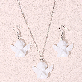 Cute and Simple Angel Earrings Necklace Set for Women