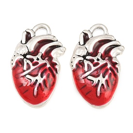 Tibetan Style Alloy with Red Enamel Pendants, Heart Charms