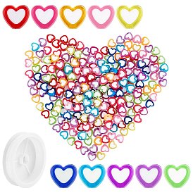 Transparent Heart Acrylic Beads, Bead in Bead, with Clear Elastic Crystal Thread