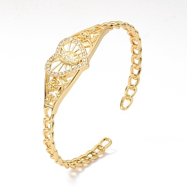 Rack Plating Brass Heart with Virgin Mary Open Cuff Bangle for Women, Cadmium Free & Lead Free
