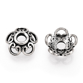 Tibetan Style 925 Sterling Silver Bead Caps, 50-Petal Flower, with S925 Stamp