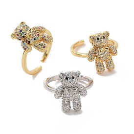 Cubic Zirconia Bear Open Cuff Ring, Brass Jewelry for Women