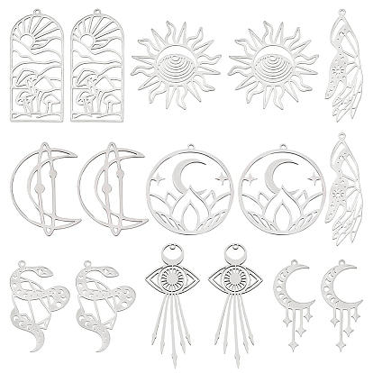 16 шт 8 стиль 201 подвески из нержавеющей стали, солнце и луна и змея