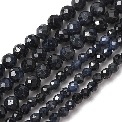 Бусины из натурального черного сапфира, граненые, круглые