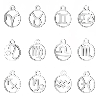 Pendentifs en acier inoxydable, polissage manuel, bague avec douze constellations