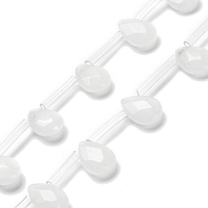 Бусины из натурального белого нефрита, граненые, слеза, Топ пробуренной