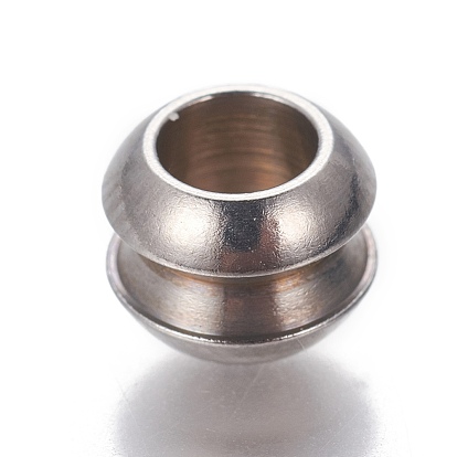 201 Stainless Steel European Beads, Grooved, Large Hole Beads, Rondelle