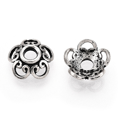 Tibetischer Stil 925 Perlenkappen aus Sterlingsilber, 5-Blütenblatt Blüte, mit s925-Stempel
