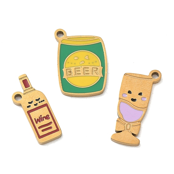 304 Stainless Steel Enamel Pendants, Drink Charms, Golden