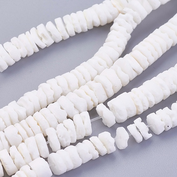 Natural White Shell Beads Strands, Disc/Flat Round, Heishi Beads