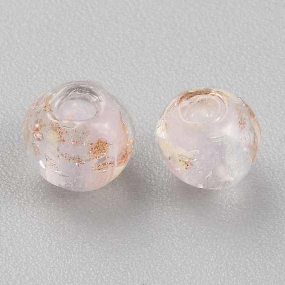 Светящиеся бусины лэмпворк из золота и песка ручной работы, светится в темноте, круглые