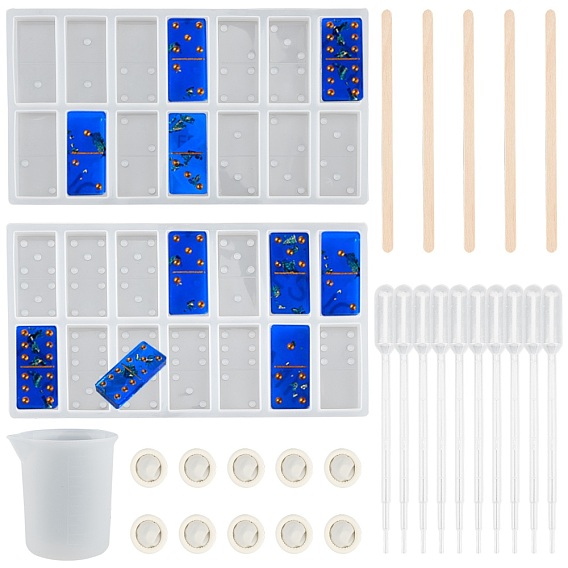 Силиконовые формы для домино своими руками, с наборами форм для литья из смолы, силиконовый мерный стакан 100 мл, одноразовые пластиковые пипетки для переноса и латексные кроватки, березы деревянные ремесленные мороженого палочки