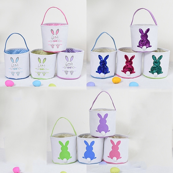 Cloth Bunny Pattern Baskets, Easter Eggs Hunt Basket, Gift Toys Carry Bucket Tote
