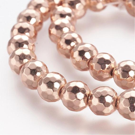 Non-magnetic Synthetic Hematite Beads Strands, Grade A, Faceted, Round