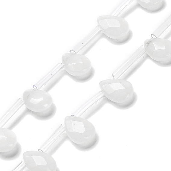 Бусины из натурального белого нефрита, граненые, слеза, Топ пробуренной