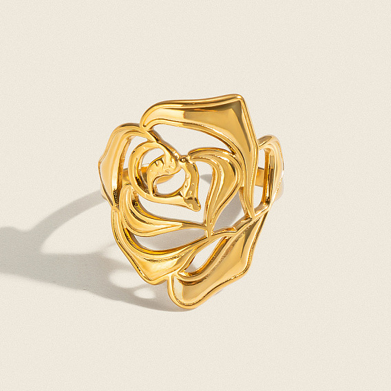 304 Stainless Steel Open Cuff Rings for Women, Flower