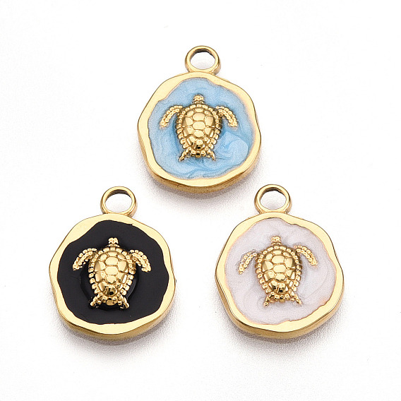 304 подвески из нержавеющей стали, с эмалью, плоский круглый с подвесками в виде черепахи, ионное покрытие (ip)