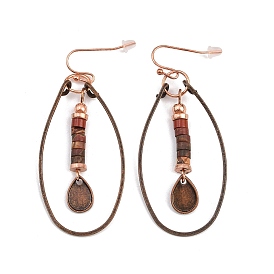 Овальные серьги-подвески из синтетической бирюзы с бусинами-рондель из сплава