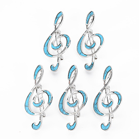 Musical Note Synthetic Turquoise Brooch Pin, Alloy Lapel Pin for Girl Women, Lead Free & Cadmium Free, Platinum