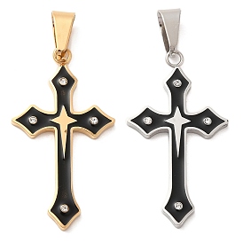 304 Stainless Steel Enamel Pendants, with 201 Stainless Steel Pendant Bails and Rhinestone, Cross