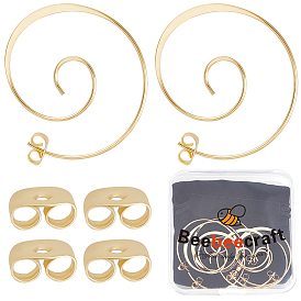 4 пары латунных сережек-гвоздиков, спиральное кольцо